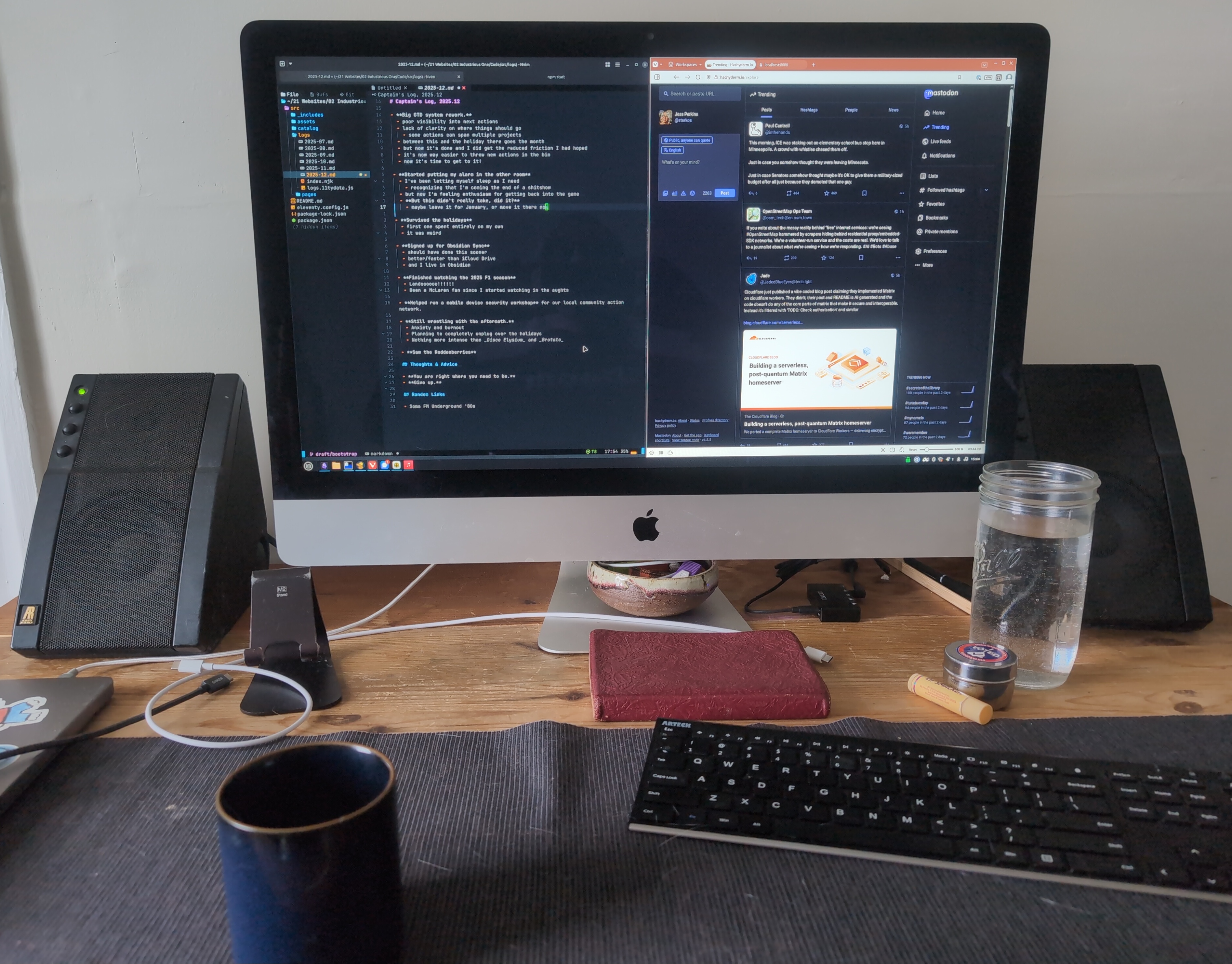 I’m sitting at a 13 year old computer in a 100 year old building listening to 40 year old music on 30 year old speakers, sipping coffee from a 25 year old mug.