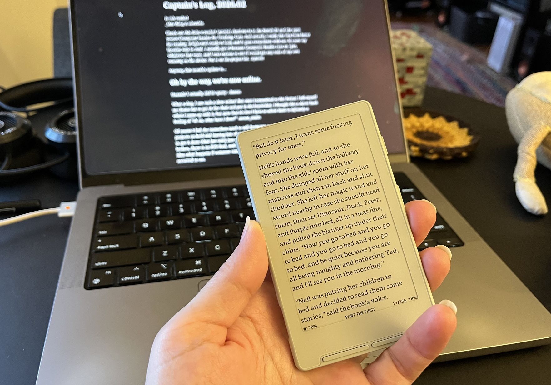 An e-reader in the palm of my hand